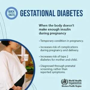 Pregnant woman undergoing blood glucose testing for gestational diabetes screening.