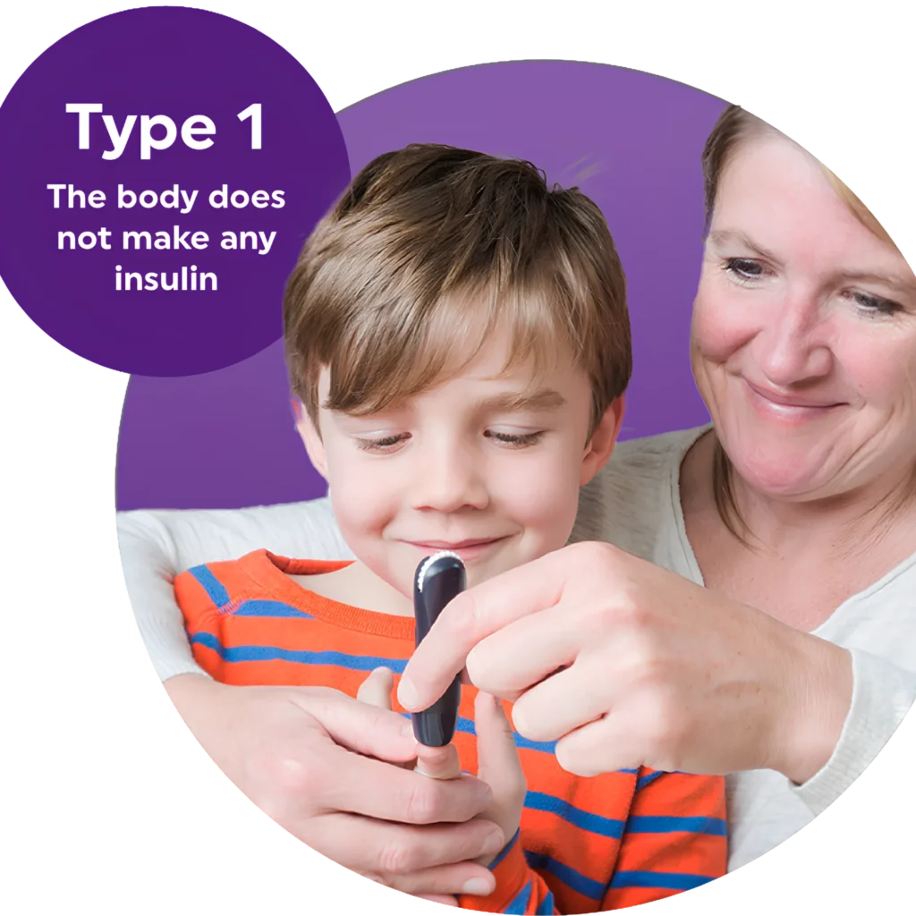 Child monitoring blood sugar levels for type 1 diabetes management.